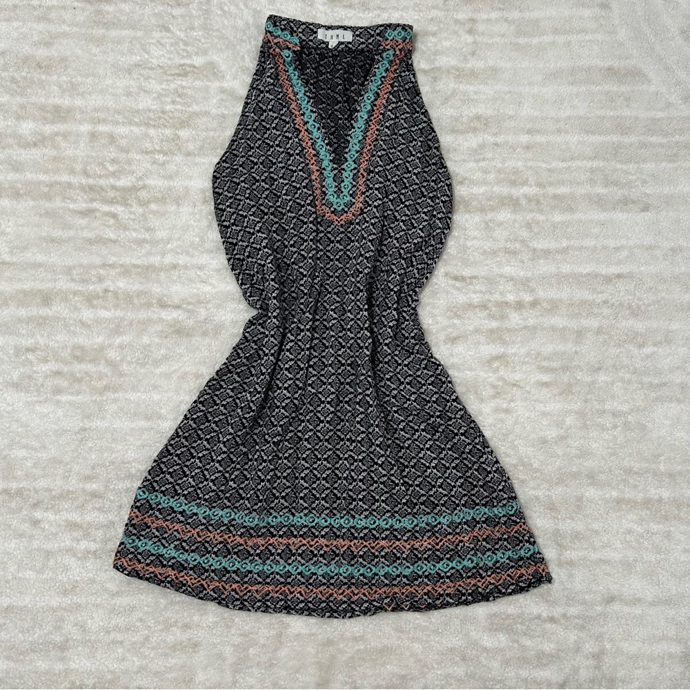 Western Boho,Artsy Sleeve-Less Summer Embroidered Colorful Accent Mini Dress